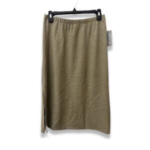 Forgotten Grace Pull-On Skirt Midi Side Slit Pinstripe Tan Black Women's M NWOT